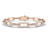 Elegant Yellow Gold Diamond Paperclip Bracelet, Secure Box Clasp Lab Diamond Bracelet, Womens 9K Gold Diamond Link Bracelet