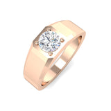 Rose gold ring with a diamond on a white background