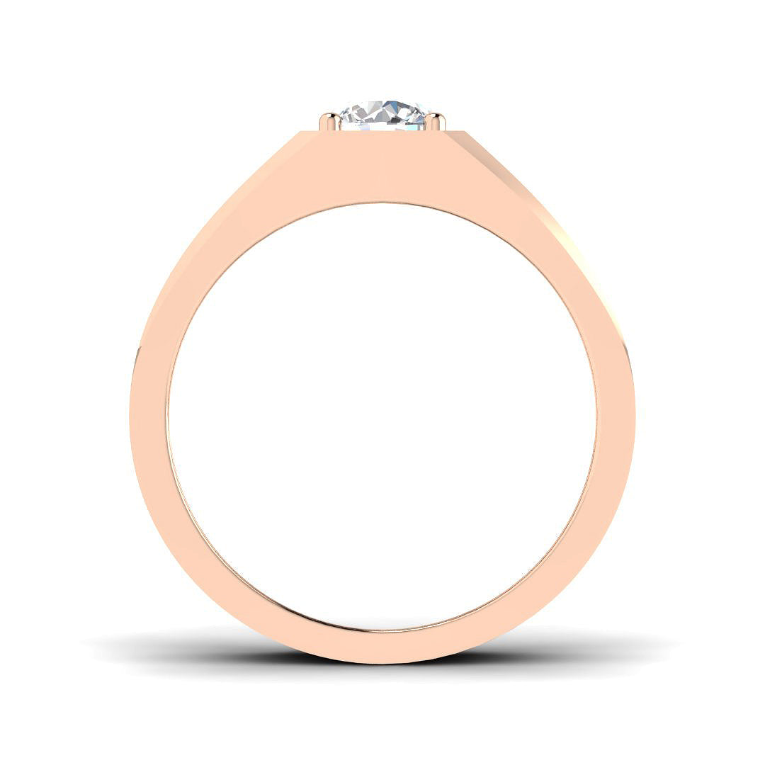 Signet style solitaire diamond ring with round brilliant centre