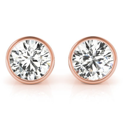 Lab-Grown Diamond Stud Earrings For Women, Round Brilliant Cut Bezel Set , D Color VVS Clarity