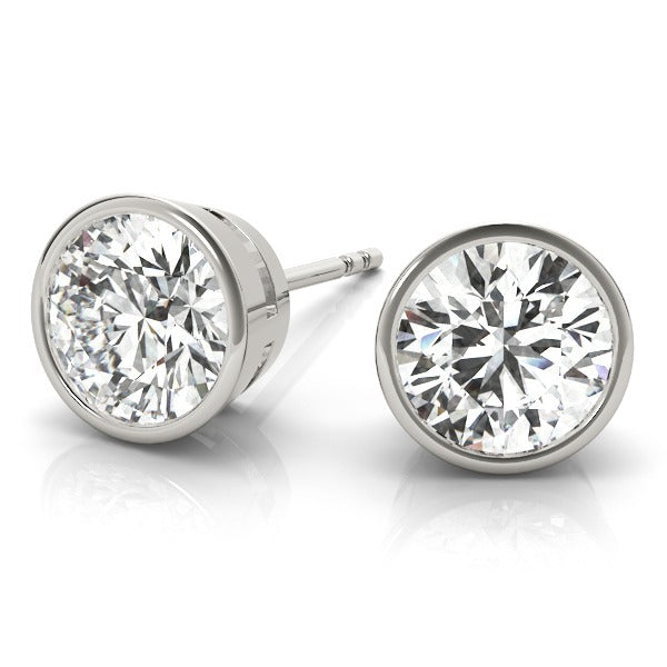 Lab-Grown Diamond Stud Earrings For Women, Round Brilliant Cut Bezel Set , D Color VVS Clarity