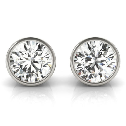 Lab-Grown Diamond Stud Earrings For Women, Round Brilliant Cut Bezel Set , D Color VVS Clarity