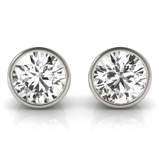 Lab-Grown Diamond Stud Earrings For Women, Round Brilliant Cut Bezel Set , D Color VVS Clarity