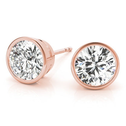 Lab-Grown Diamond Stud Earrings For Women, Round Brilliant Cut Bezel Set , D Color VVS Clarity