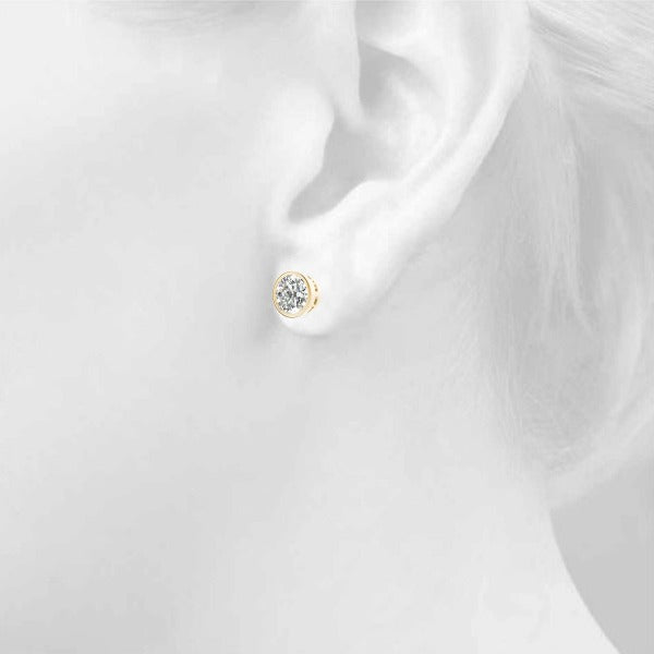 Lab-Grown Diamond Stud Earrings For Women, Round Brilliant Cut Bezel Set , D Color VVS Clarity