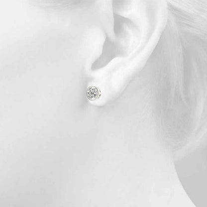 Lab-Grown Diamond Stud Earrings For Women, Round Brilliant Cut Bezel Set , D Color VVS Clarity