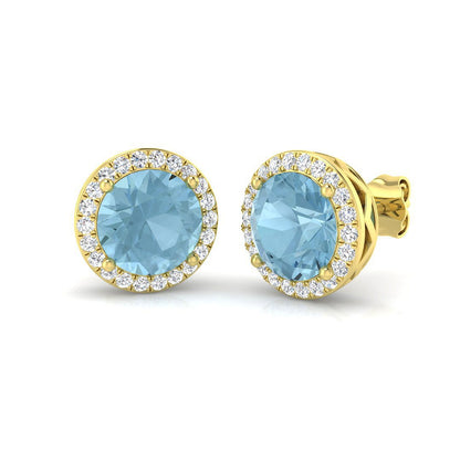 Sky Blue Topaz Prong-Set Stud Earrings with Round Natural Diamonds in 9K White Gold