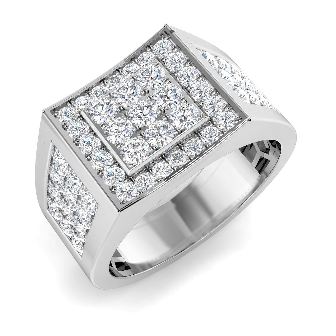 Men’s square diamond signet ring with triple pavé rows