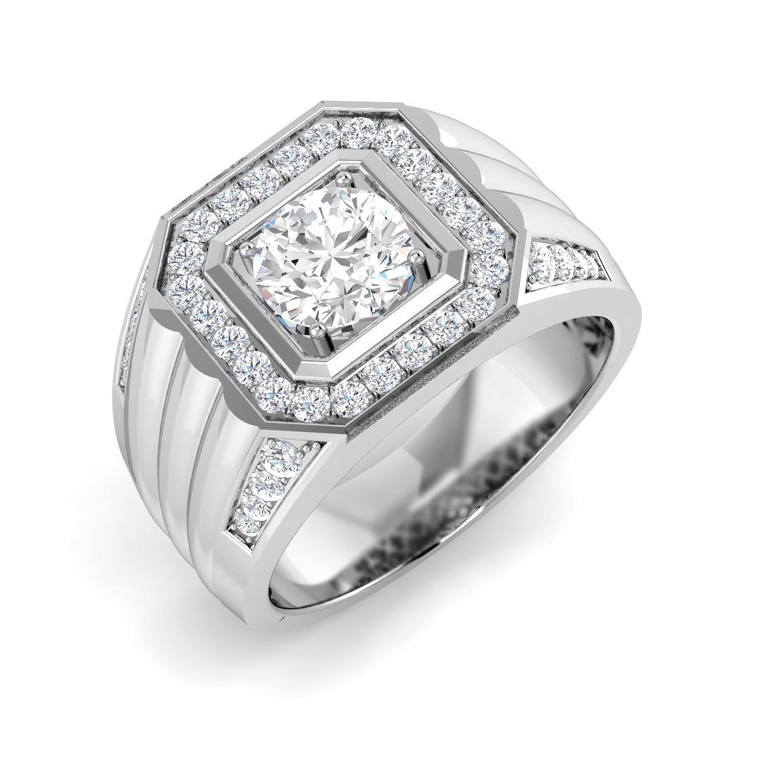 Men’s square diamond halo ring in white gold