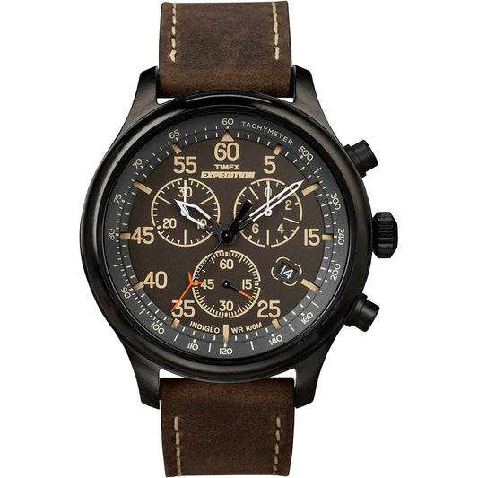 Timex Expedition Field Chronograph Watch with Brown Leather Strap - T49905