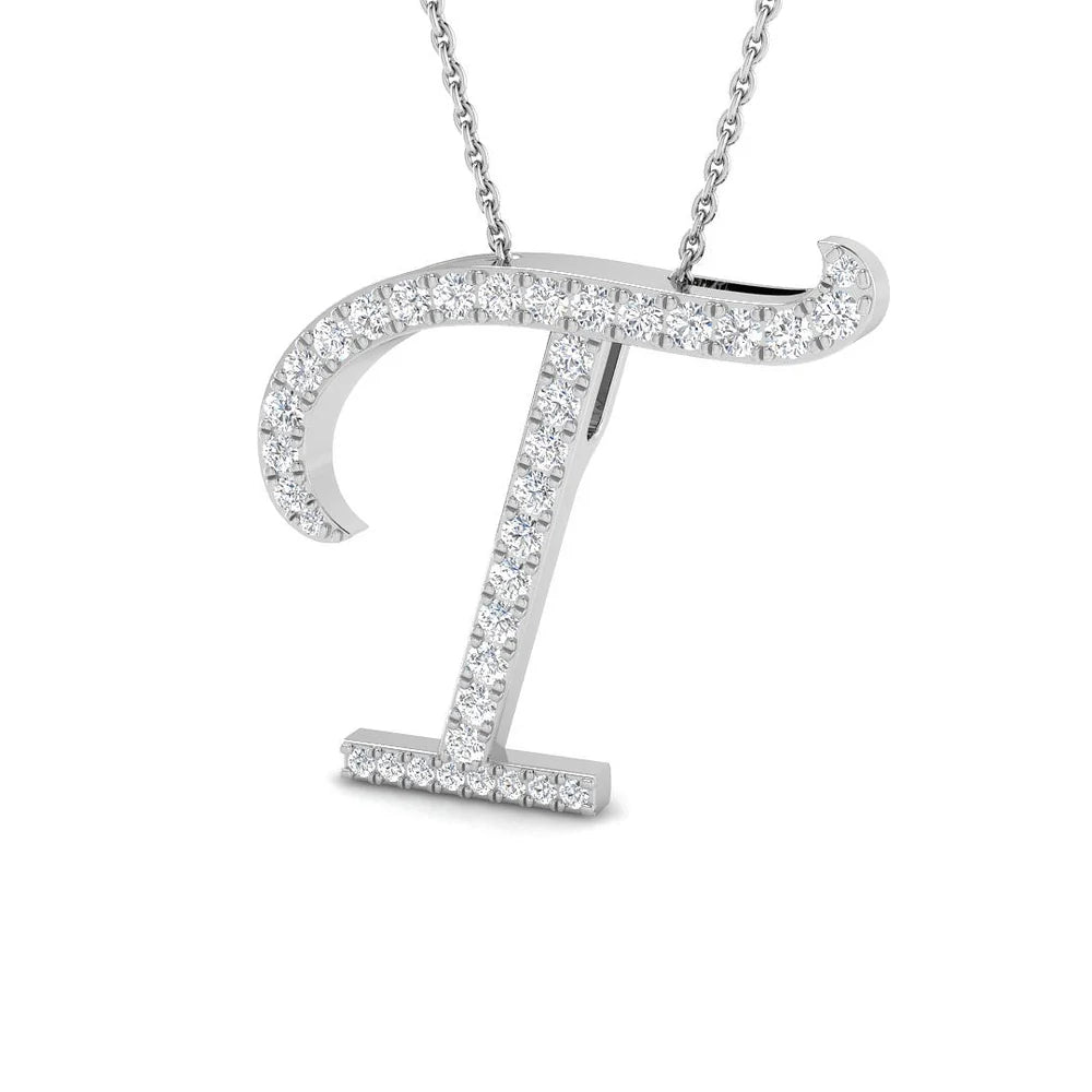 Diamond Initial Pendant in Gold & Platinum | A-Z Personalized Pendant Without Chain