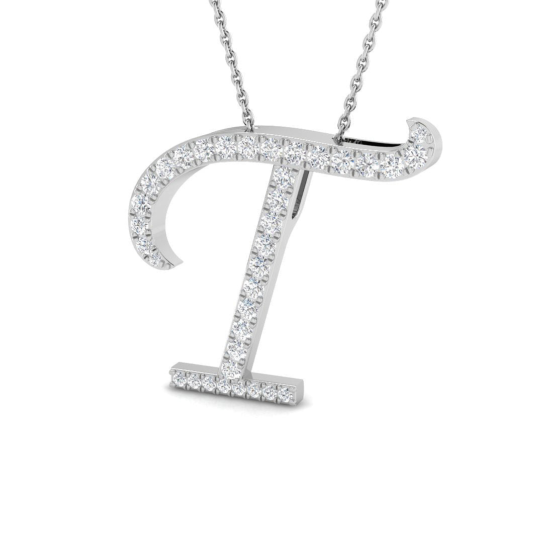 Diamond Script Initial  Pendant Necklace