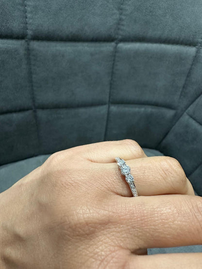 Three Stone Prong Set Lab Diamond Ring Perfect for Anniversary Gifts - in 925 Silver