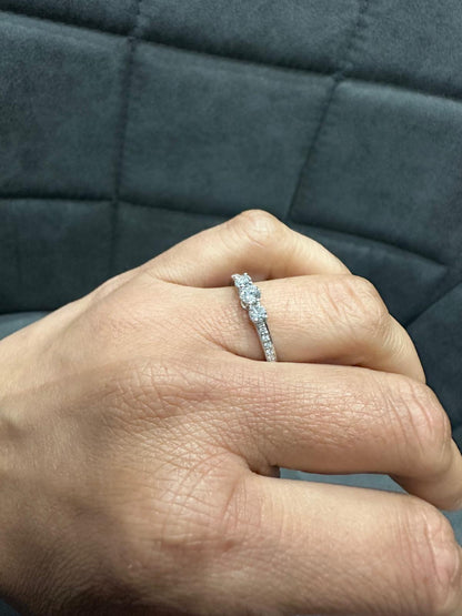 Three Stone Prong Set Lab Diamond Ring Perfect for Anniversary Gifts - in 925 Silver