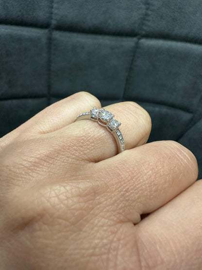 Three Stone Prong Set Lab Diamond Ring Perfect for Anniversary Gifts - in 925 Silver