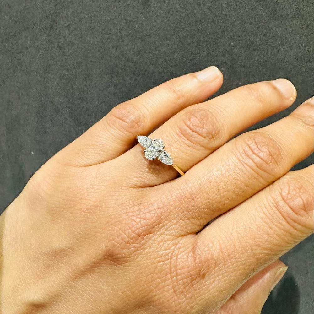 IGI Certified Oval Cut Lab Grown Diamond Three Stone Engagement Ring in 18K Yellow Gold | Pear Cut