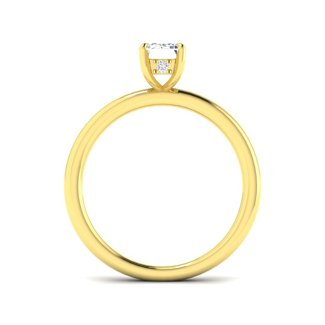 Timeless emerald cut diamond solitaire engagement ring set in yellow gold, offering a choice between natural or lab-grown diamond from 0.50 to 3.00 carat.