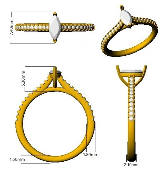 Timeless marquise cut diamond pavé solitaire ring in gold