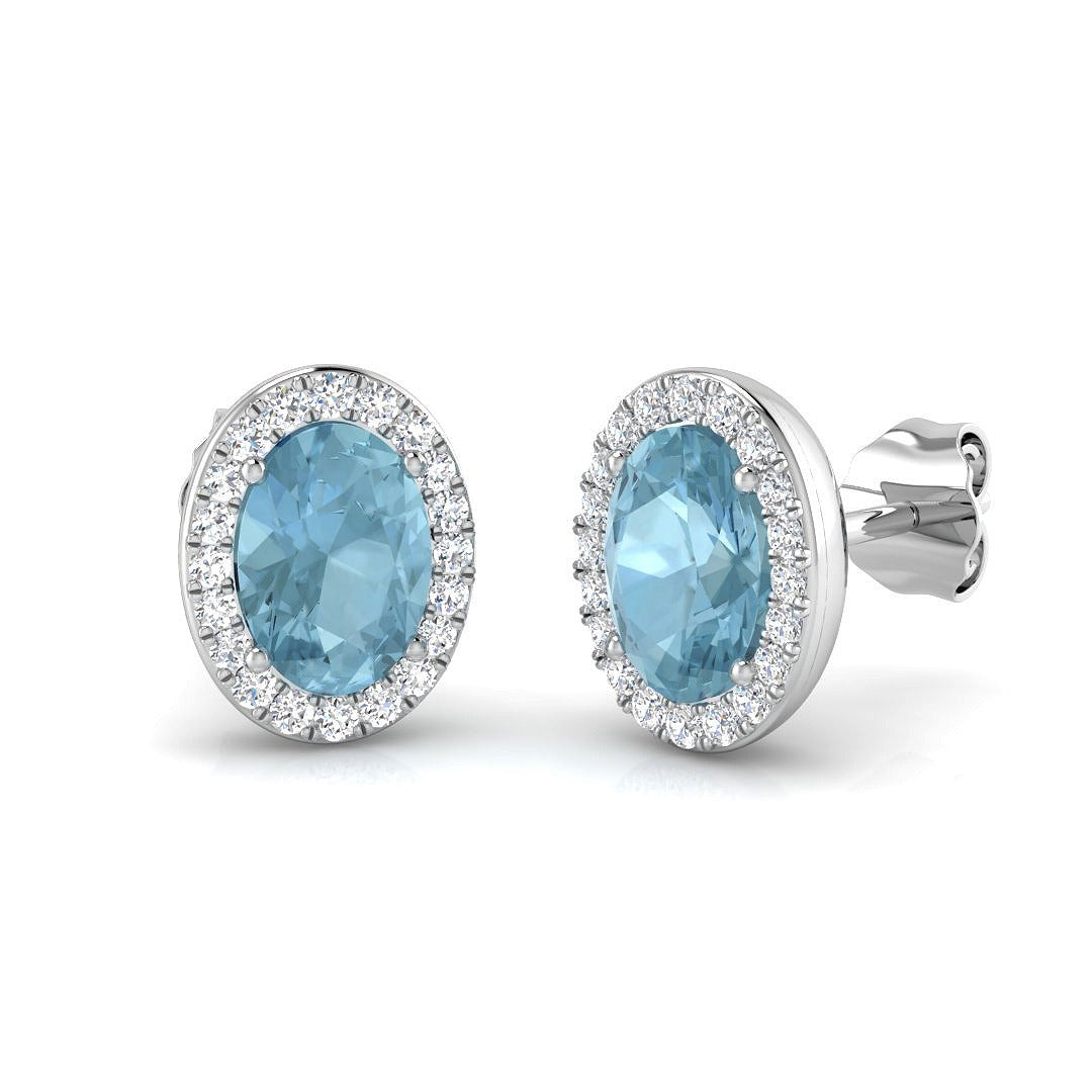 Sky Blue Topaz Prong-Set Stud Earrings with Round Natural Diamonds in 9K White Gold