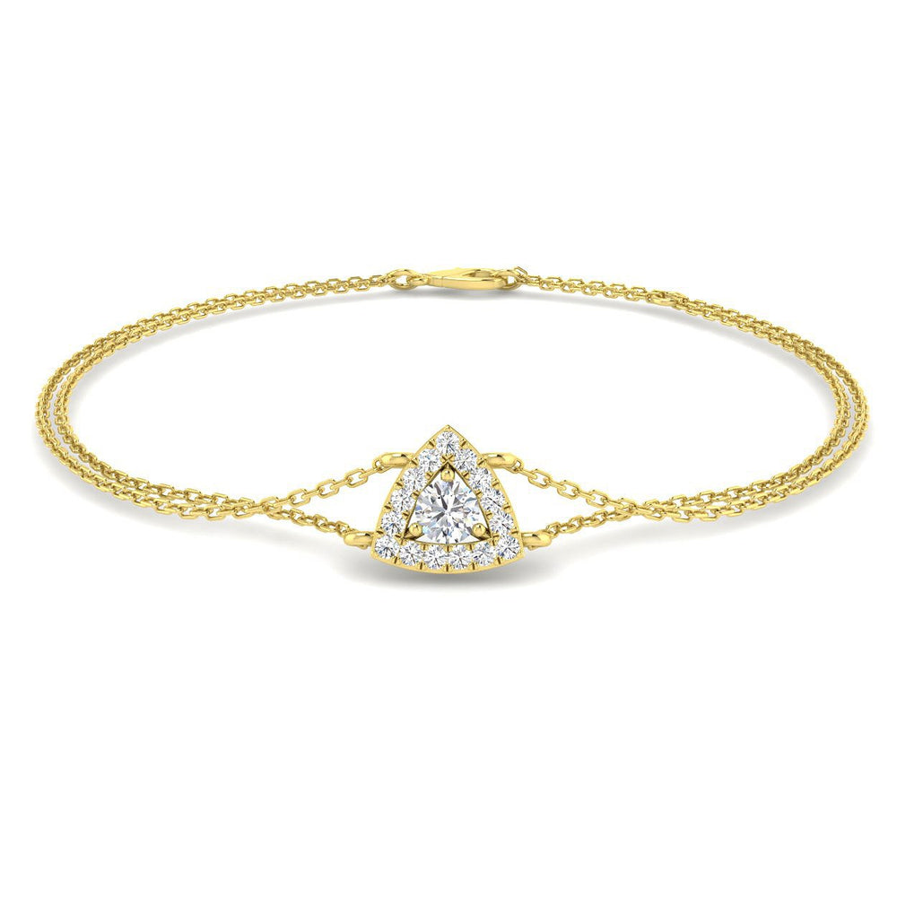 Triangle Halo Diamond Bracelet, Lab Diamond Double Chain Bracelet, 9K Yellow Gold Diamond Bracelet