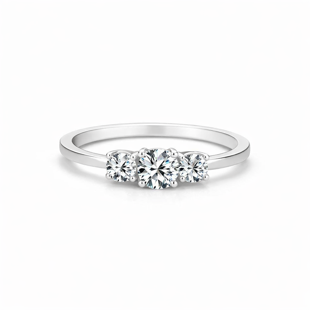 3 stone lab grown diamond ring, Round cut lab diamond engagement ring