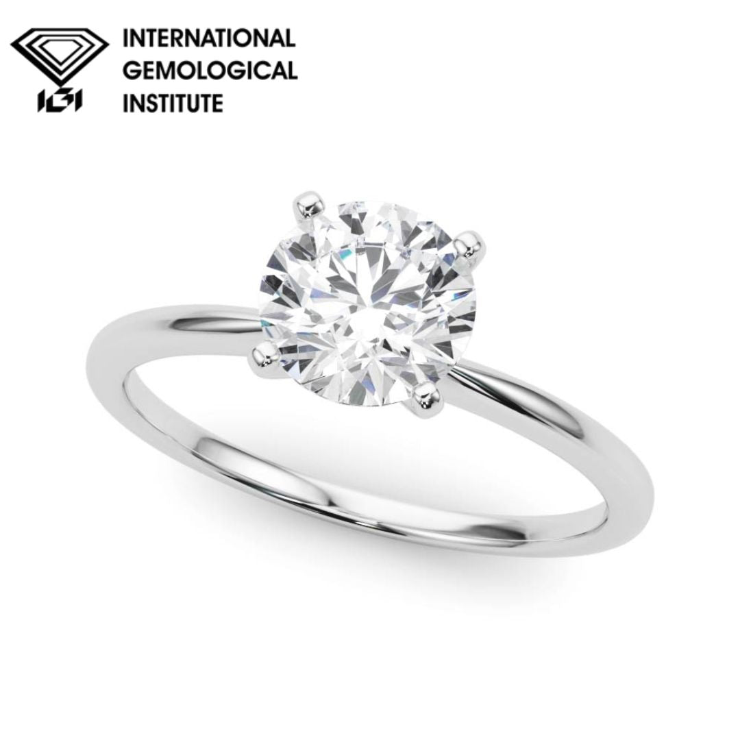 IGI Lab-Grown D-VVS Round Diamond Classic 4-Prong Solitaire Engagement Ring.