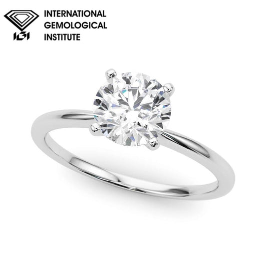 IGI Lab-Grown D-VVS Round Diamond Classic 4-Prong Solitaire Engagement Ring.