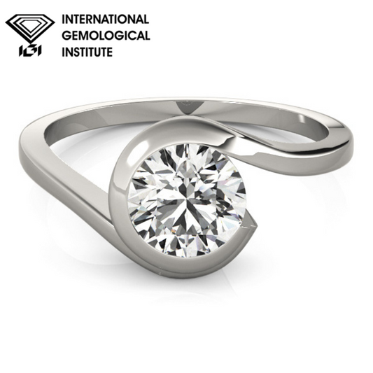 IGI Lab-Grown D-VVS Round Cut Diamond Partial Bezel Setting  Engagement Ring.