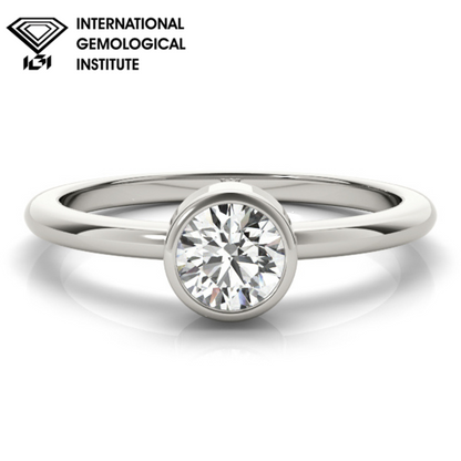 IGI Lab-Grown D-VVS Round Cut Diamond Bezel Setting Engagement Ring.