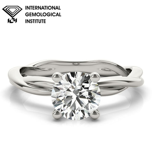 IGI Lab-Grown Round Cut D-VVS Diamond Twisted Engagement Ring.