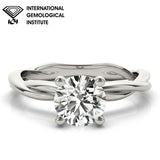 Bague de fiançailles torsadée en diamant rond D-VVS cultivé en laboratoire (IGI).