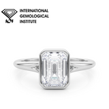 IGI Certified Emerald Cut Lab-Grown Diamond Bezel Solitaire Engagement Ring