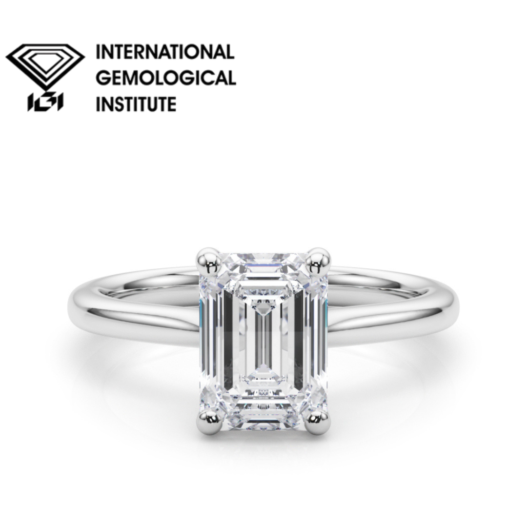 IGI Lab-Grown D-VVS Emerald Cut Diamond 4-prong Solitaire Engagement Ring Gift For Her.