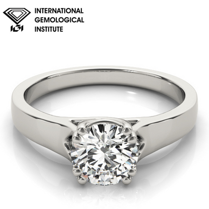 IGI Lab-Grown D-VVS Round Cut Diamond Prong Setting Solitaries Engagement Ring.