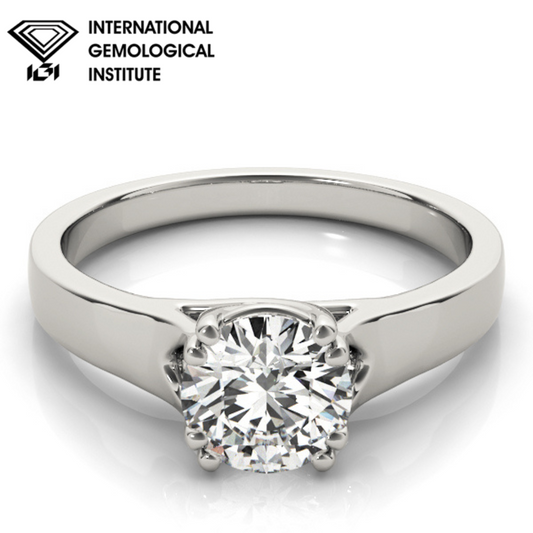 IGI Lab-Grown D-VVS Round Cut Diamond Prong Setting Solitaries Engagement Ring.