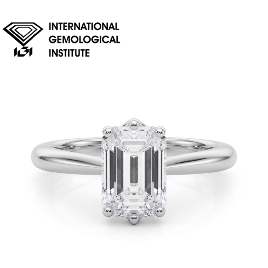 IGI Lab-Grown Emerald Cut Diamond Six Prong Solitaire Engagement Ring Gift For Her.