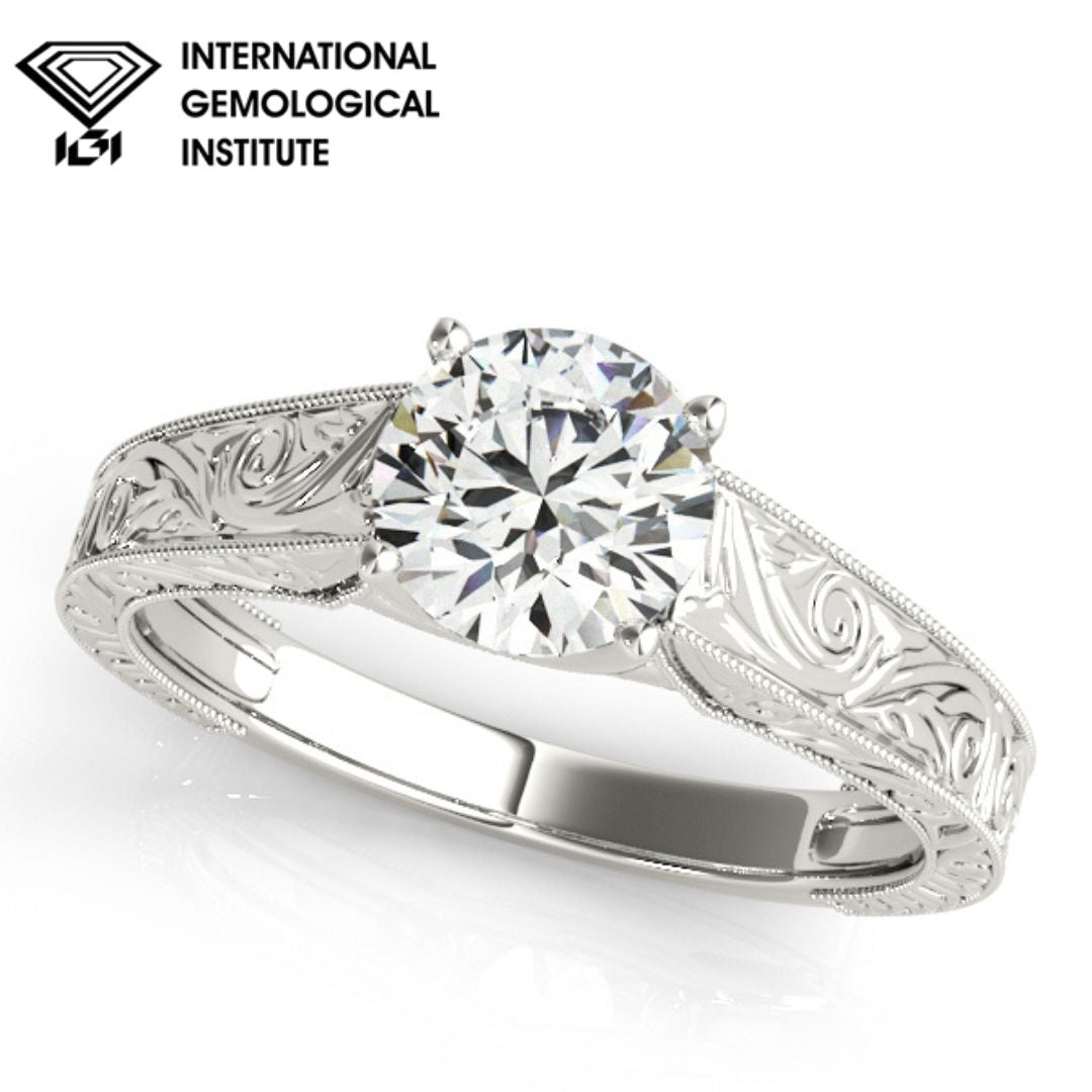 IGI Lab-Grown D-VVS Round Cut Diamond Solitarie Engagement Ring.