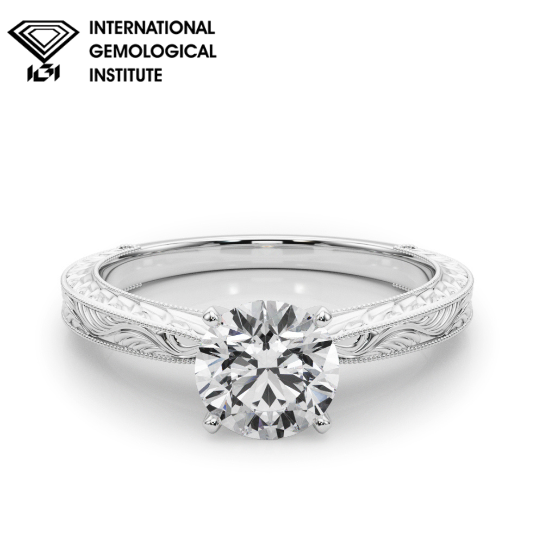 IGI Lab-Grown Round Cut D-VVS Diamond Solitarie Engagement Ring.