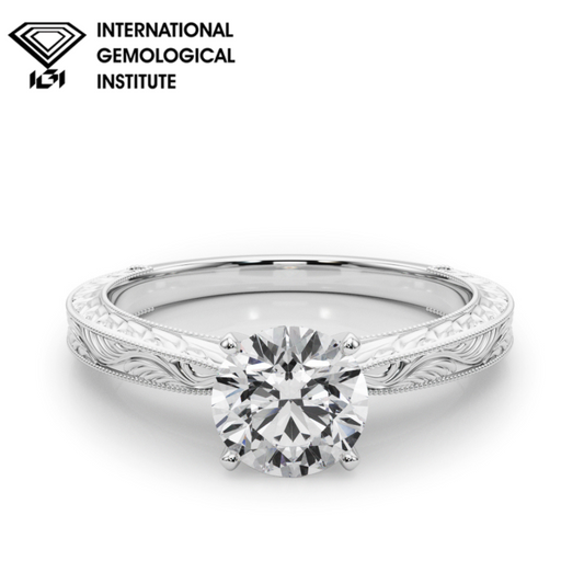 IGI Lab-Grown Round Cut D-VVS Diamond Solitarie Engagement Ring.