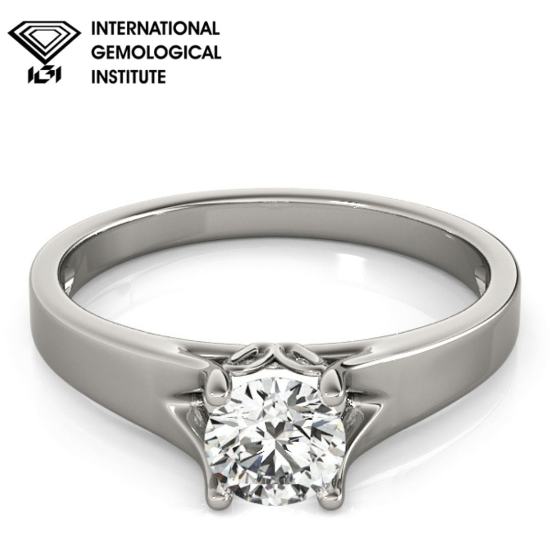 IGI Lab-Grown Round Cut Diamond 4-Prong D-VVS Engagement Ring.