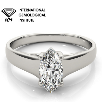 IGI Lab-Grown Marquise Cut Diamond Four-Prong Solitaire Engagement Ring.