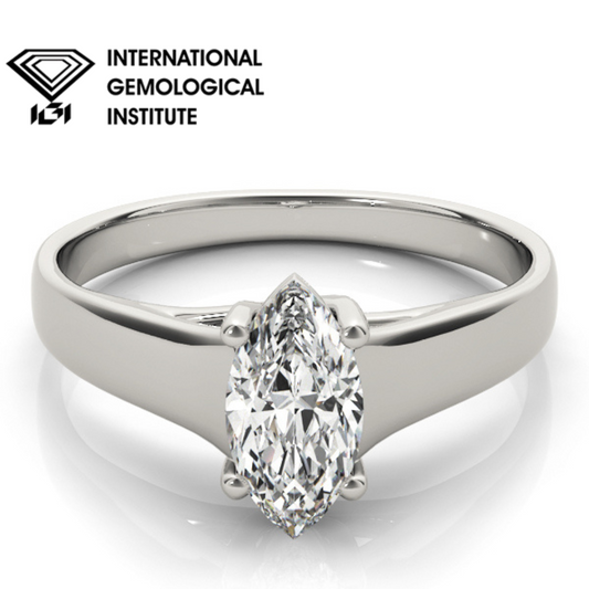 IGI Lab-Grown Marquise Cut Diamond 4-Prong Solitaire Engagement Ring.