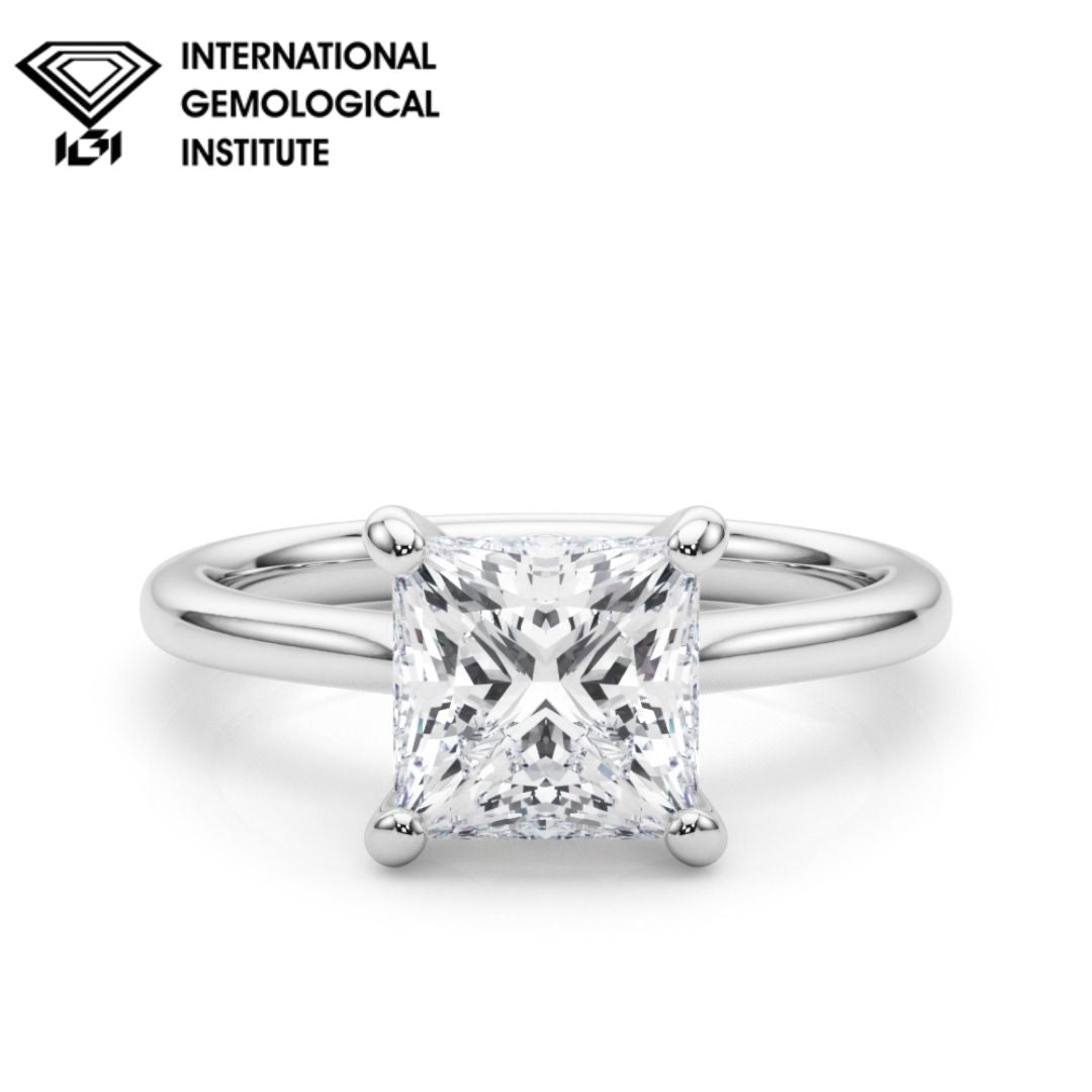 IGI Lab-Grown Princess-Cut Diamond 4-Prong Solitaire Engagement Ring Gift For Her.