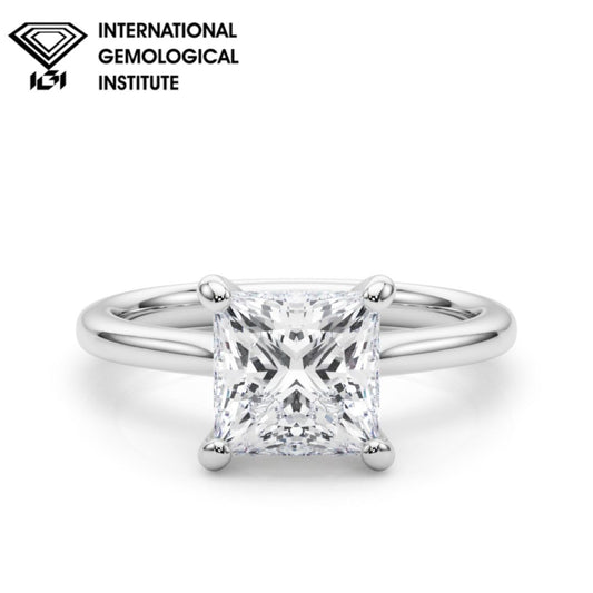 IGI Lab-Grown Princess-Cut Diamond 4-Prong Solitaire Engagement Ring Gift For Her.