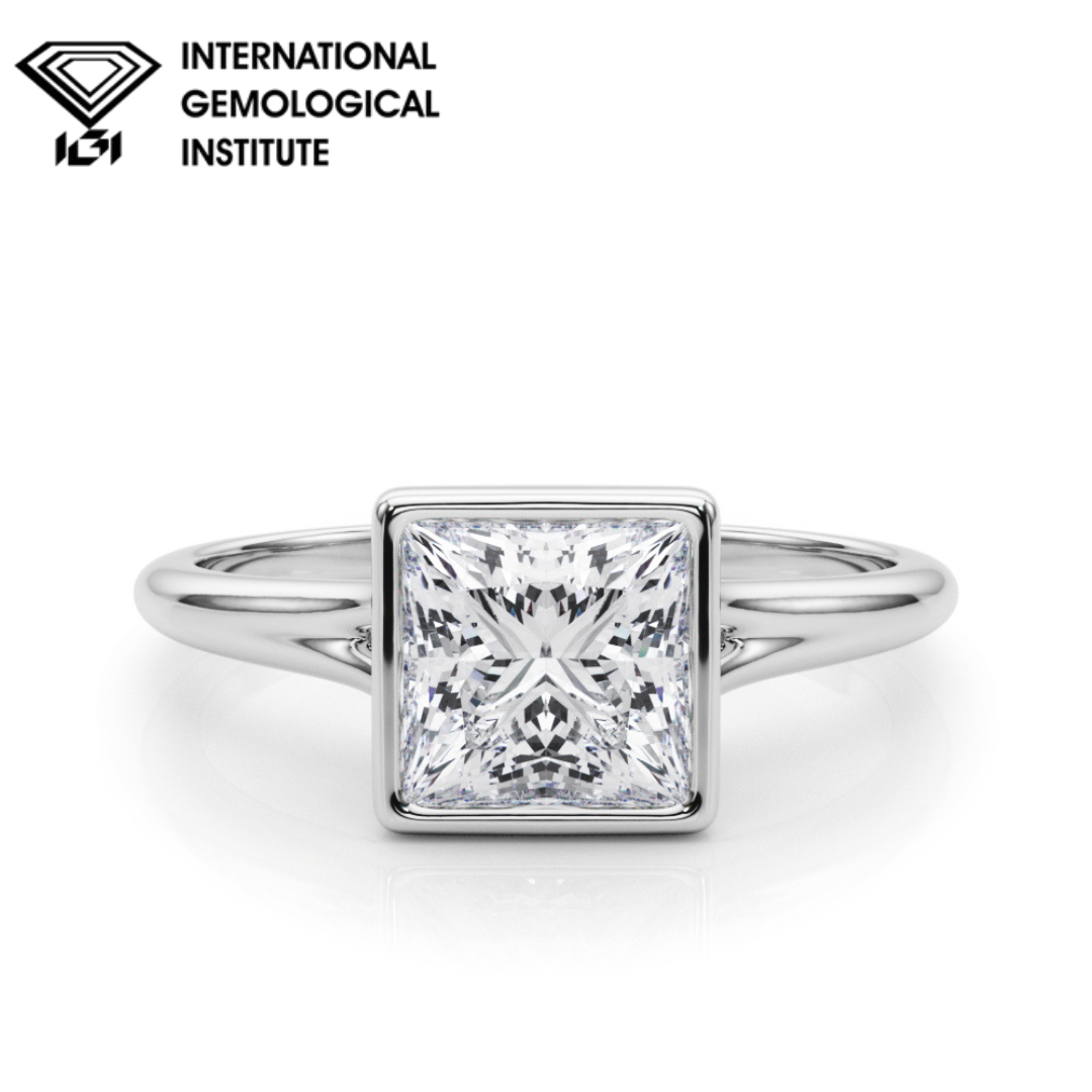 IGI Lab-Grown Princess-Cut Diamond D-VVS Solitaire Engagement Ring Gift For Her.