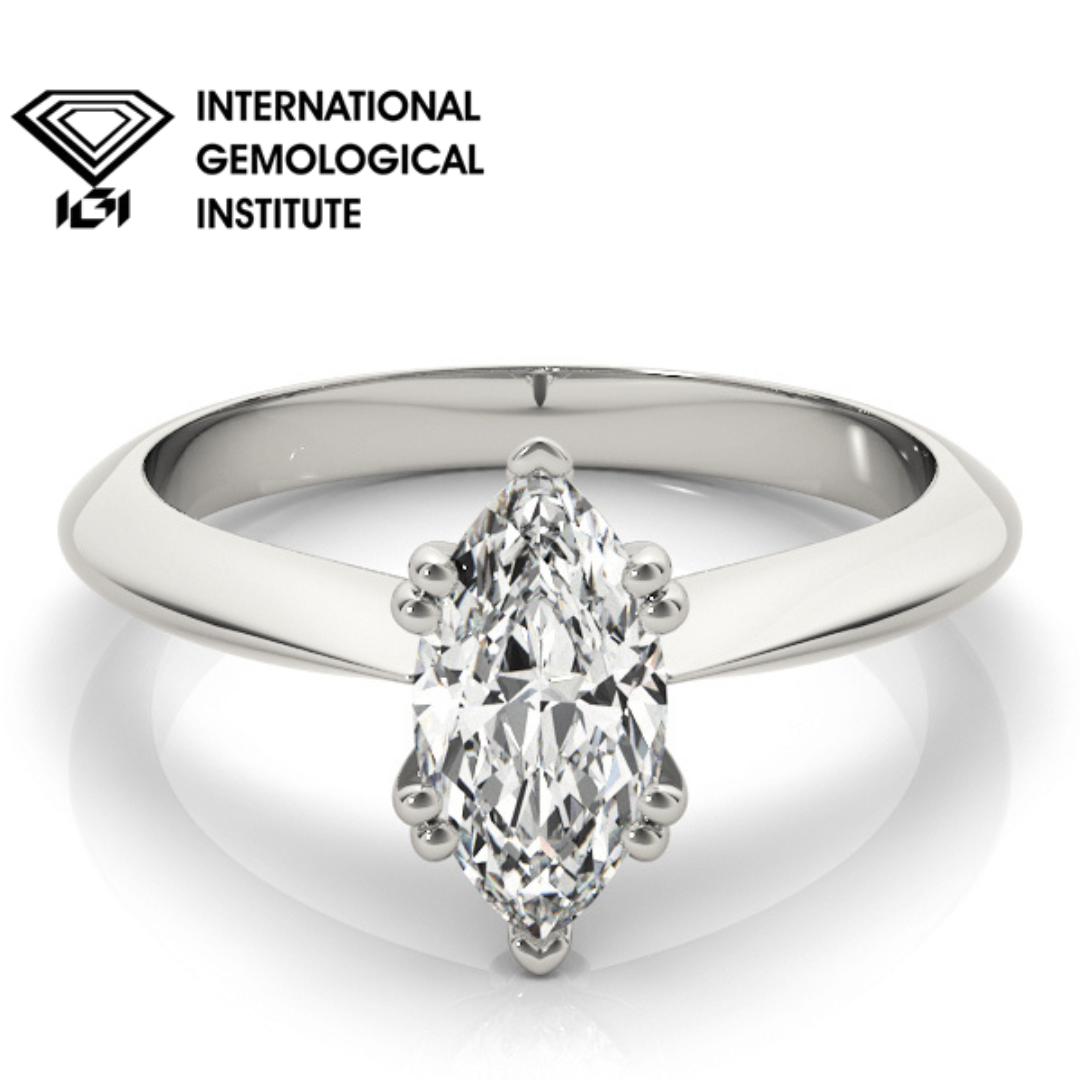 IGI Lab-Grown Marquise Cut Diamond Double Prong Solitaire Engagement Ring.