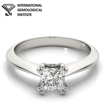 IGI Lab-Grown D-VVS Princess Cut Diamond Four-Prong Heart Shaped Engagement Ring.