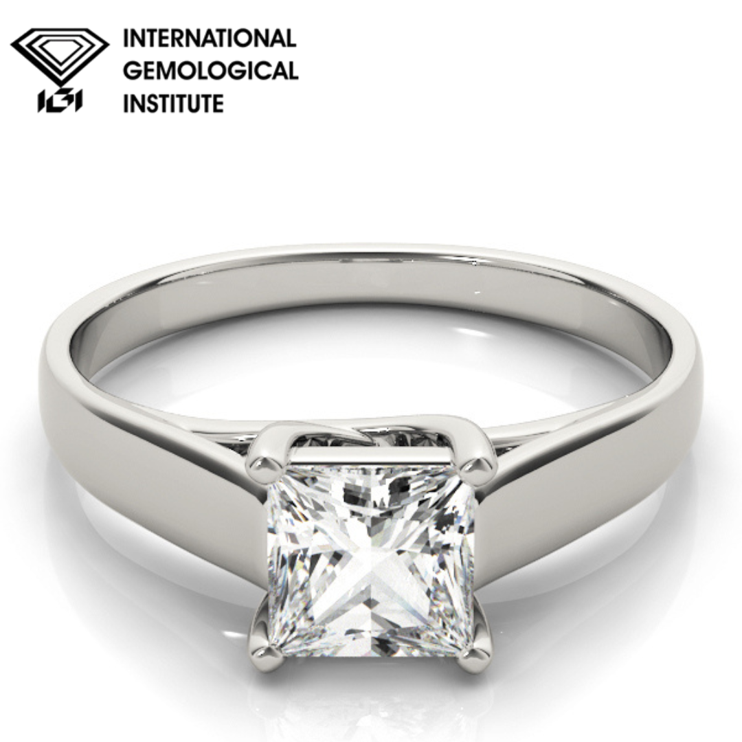 IGI Lab-Grown D-VVS Princess Cut Diamond Infinity Twist Solitaire Engagement Ring.