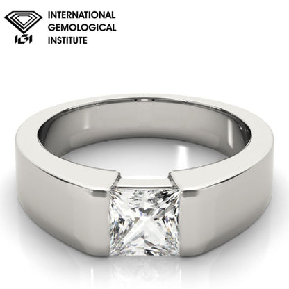 IGI Lab-Grown D-VVS Princess Cut Sleek Tapered Diamond Solitaire Engagement Ring.