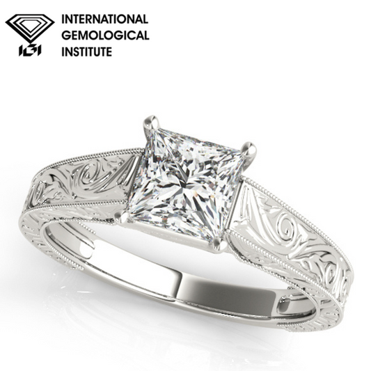 IGI Lab-Grown Princess Cut Diamond D-VVS Twisted Infinity Solitaire Engagement Ring.